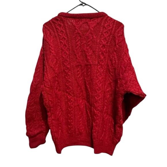 Aran Crafts Vintage Red Fisherman Cable Cardigan Sweater Sz Med Wool Ireland - Picture 2 of 7